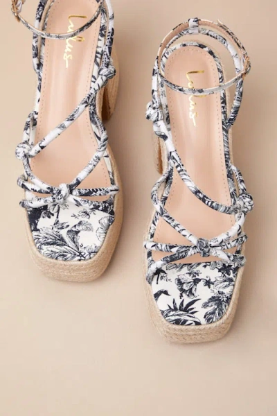 Lulus Thomasin Multi Tropical Print Platform High Heel Sandals In White