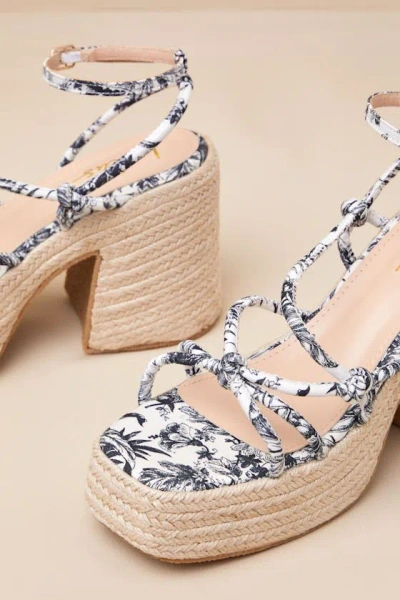 Lulus Thomasin Multi Tropical Print Platform High Heel Sandals In White