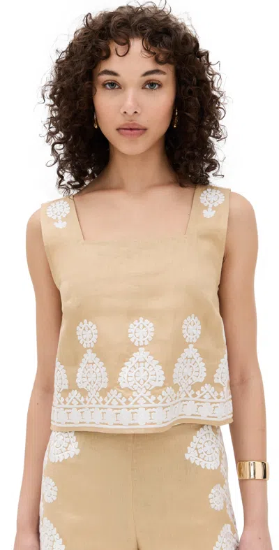 Figue Isabelle Linen Top In Travertine Sand In Travertine Sand