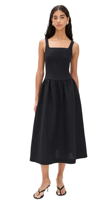 Aligne Fleur Linen Midi Dress In Black