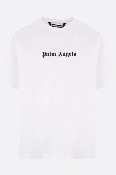 Palm Angels White Short-sleeved T-shirt With Monogram Pa Embroidery In White+black