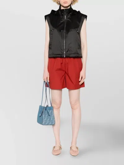 Fendi Hooded Zipped Vest In Black