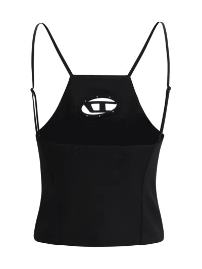 Diesel T-wilight Black Top With Halterneck And Oval D Logo Plaque On The Front In Wool Blend Woman In Black