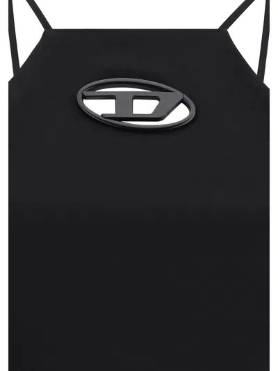 Diesel T-wilight Black Top With Halterneck And Oval D Logo Plaque On The Front In Wool Blend Woman In Black