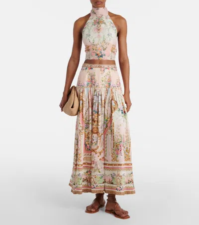 Camilla Linen And Silk Crop Top In Multicoloured