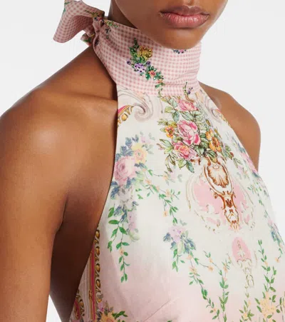 Camilla Linen And Silk Crop Top In Multicoloured