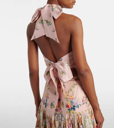 Camilla Linen And Silk Crop Top In Multicoloured