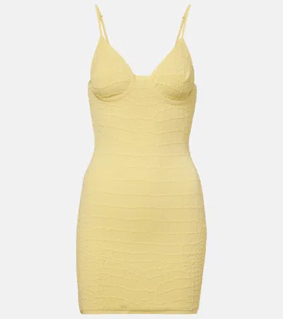 Jacquemus Crocodile Embossed Fitted Mini Dress In Yellow