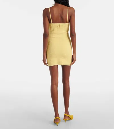 Jacquemus Crocodile Embossed Fitted Mini Dress In Yellow