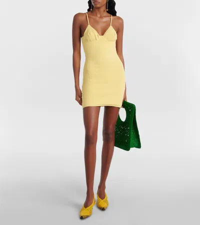 Jacquemus Crocodile Embossed Fitted Mini Dress In Yellow