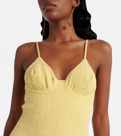 Jacquemus Crocodile Embossed Fitted Mini Dress In Yellow