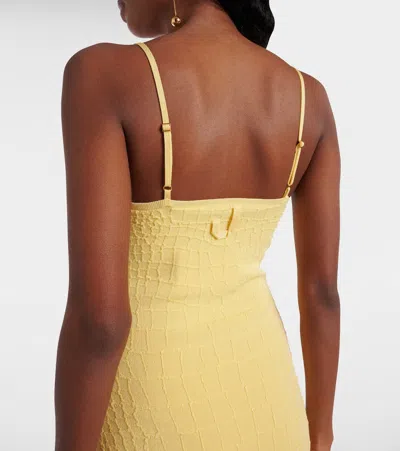 Jacquemus Crocodile Embossed Fitted Mini Dress In Yellow