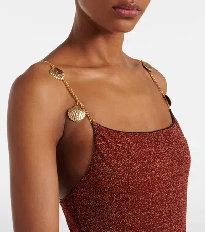 Oseree Oséree Lumière Shells Embellished Swimsuit In Brown