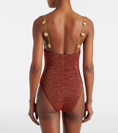 Oseree Oséree Lumière Shells Embellished Swimsuit In Brown