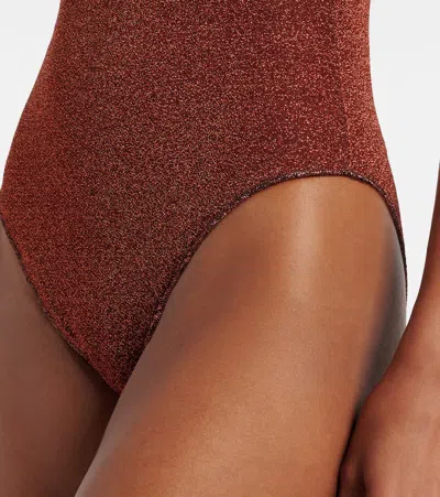 Oseree Oséree Lumière Shells Embellished Swimsuit In Brown