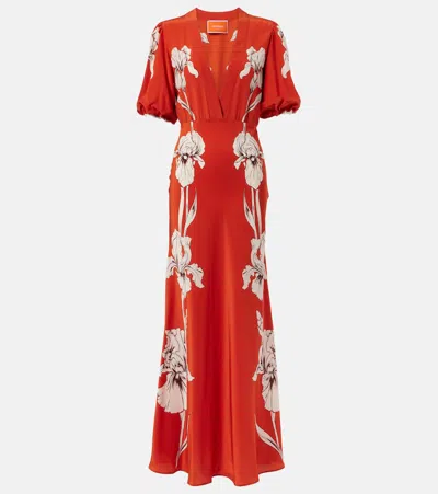 La Doublej Marlene Floral-print Silk-crepe Maxi Dress In Orange