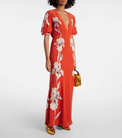 La Doublej Marlene Floral-print Silk-crepe Maxi Dress In Orange