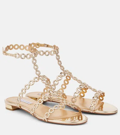 Aquazzura Heel Sandals With Metallic Chain Detail In Soft Gold