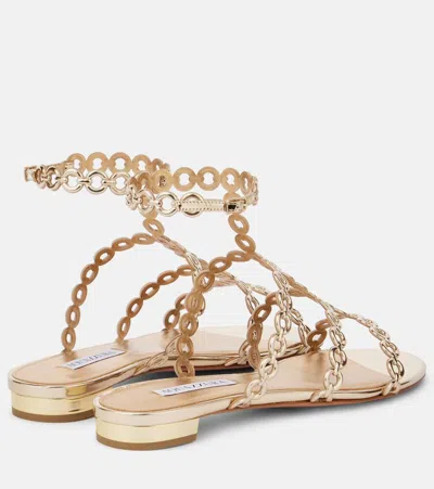 Aquazzura Heel Sandals With Metallic Chain Detail In Soft Gold