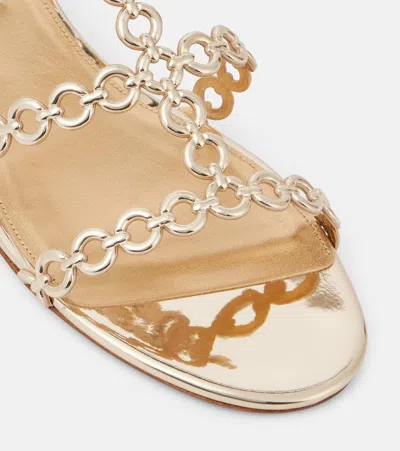 Aquazzura Heel Sandals With Metallic Chain Detail In Soft Gold