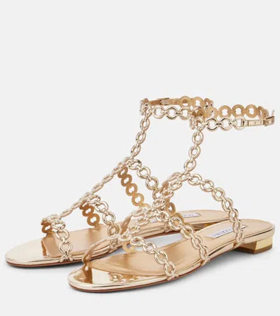 Aquazzura Heel Sandals With Metallic Chain Detail In Soft Gold