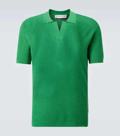 Orlebar Brown Roddy Waffle-knit Mesh Polo Shirt In Green