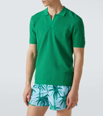 Orlebar Brown Roddy Waffle-knit Mesh Polo Shirt In Green