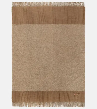 The House Of Lyria Rovere Fringed Wool And Linen-blend Blanket In Beige