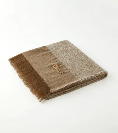 The House Of Lyria Rovere Fringed Wool And Linen-blend Blanket In Beige