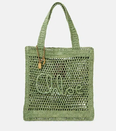 Chloé Chloe Women Green Raffia Estate Banana Shopping Bag