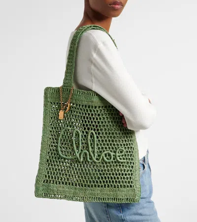 Chloé Chloe Women Green Raffia Estate Banana Shopping Bag