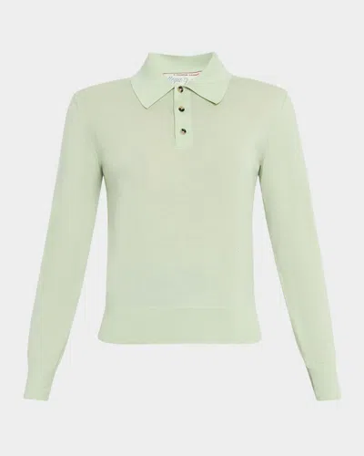 Bottega Veneta Green Polo With Classic Collar And Embroidered Logo On The Front In Light Cashmere Wo In Green