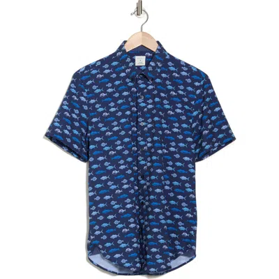 Construct Fish Short Sleeve Button-up Shirt In Navy