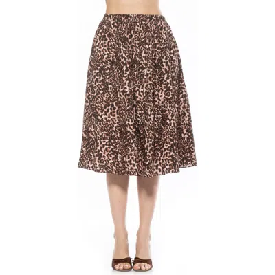 Alexia Admor Isla Flared Cotton Blend Midi Skirt In Leopard