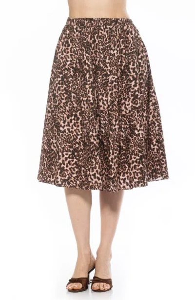 Alexia Admor Isla Flared Cotton Blend Midi Skirt In Leopard