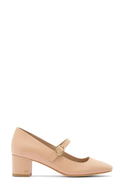 Stuart Weitzman Louise 50 Block Leather Mary Jane Pump In Golden Beige