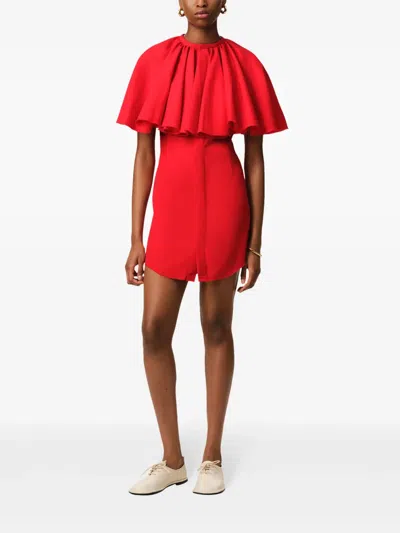 Ami Alexandre Mattiussi Red Wool Shirt Dress With Ruff Red In Poppy