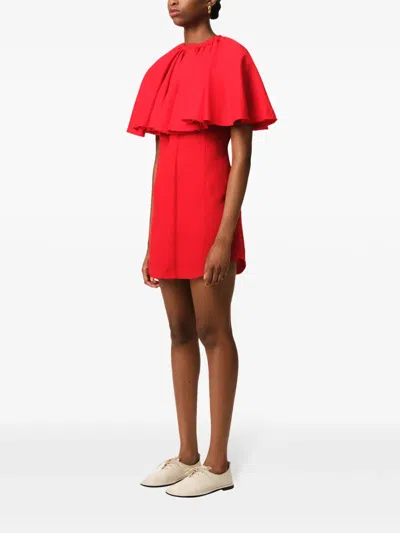 Ami Alexandre Mattiussi Red Wool Shirt Dress With Ruff Red In Poppy