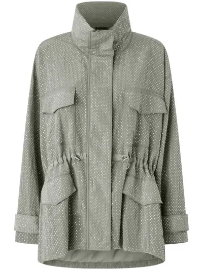 Pinko Technical Parka With Rhinestone-effect Mini Studs In Grey