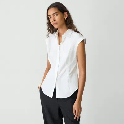 Theory Cinched Cap Sleeve Shirt In Good Cotton In White