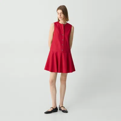Theory Sleeveless Mini Dress In Good Linen In Cherry