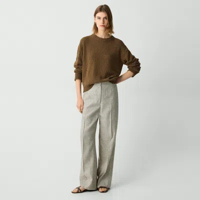 Theory Straight Pant In Checked Linen-blend In Cream Multi