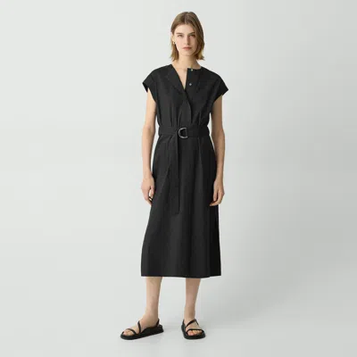 Theory Belted Midi Dress In Good Linen In Black