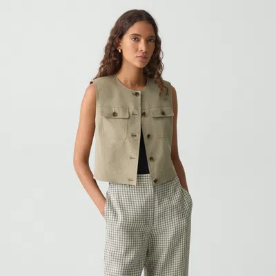 Theory Trucker Vest In Good Linen In Soft Taupe