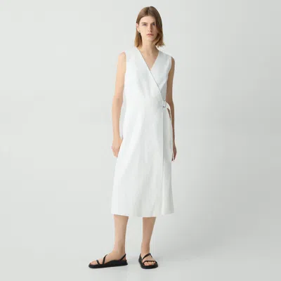 Theory Sleeveless A-line Wrap Dress In Good Linen In White