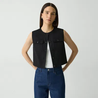 Theory Trucker Vest In Good Linen In Black