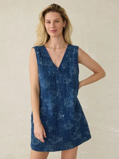 Faherty Azure Sleeveless Organic Cotton Minidress In Indigo Isle Print