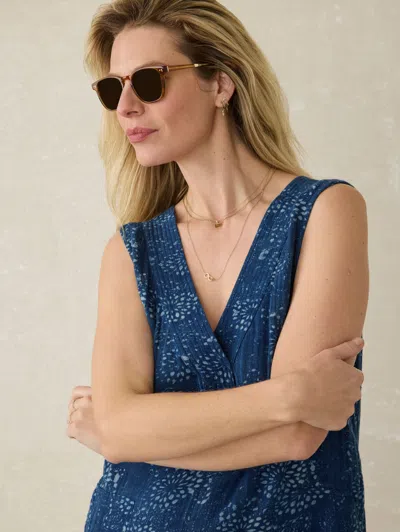 Faherty Azure Sleeveless Organic Cotton Minidress In Indigo Isle Print