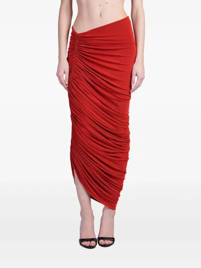 Magda Butrym Draped Viscose Blend Jersey Long Skirt In Rot