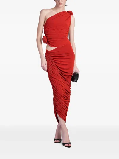 Magda Butrym Draped Viscose Blend Jersey Long Skirt In Rot